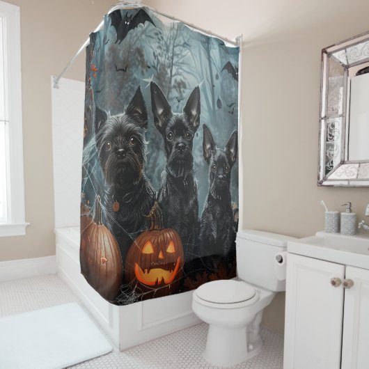 Affenpinscher Halloween Nacht Doggy Delight Douchegordijn (In situ)