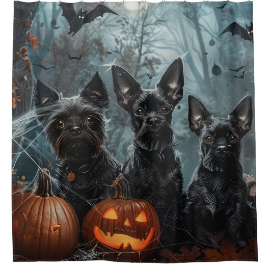 Affenpinscher Halloween Nacht Doggy Delight Douchegordijn (Voorkant)