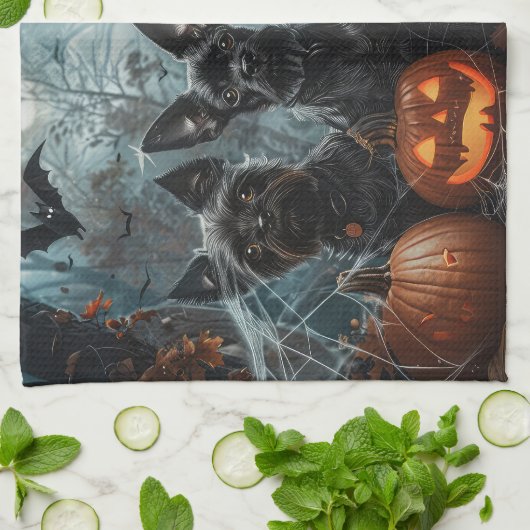 Affenpinscher Halloween Nacht Doggy Delight Theedoek (Gevouwen)