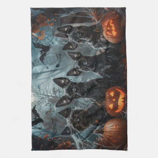 Affenpinscher Halloween Nacht Doggy Delight Theedoek (Verticaal)