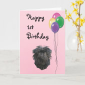Affenpinscher Happy 1st Birthday Kaart (Gele Bloem)