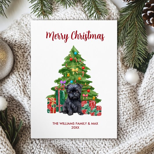 Affenpinscher Hond Familie Kerstmis Feestdagenkaart