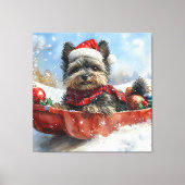 Affenpinscher Hond in Sledge Laat het Sneeuw Kerst Canvas Afdruk (Voorkant)