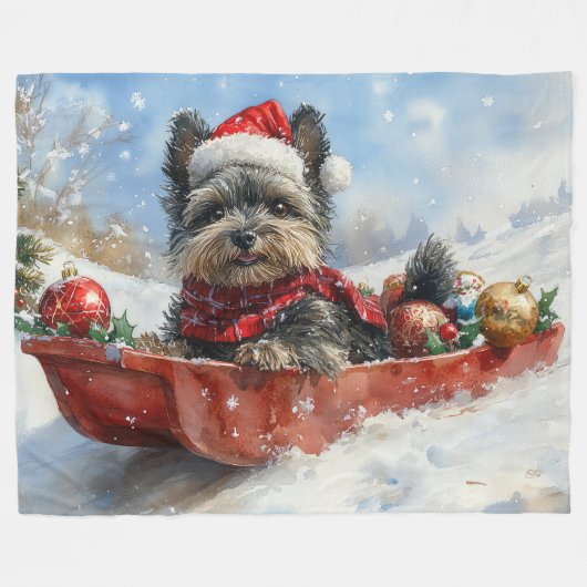 Affenpinscher Hond in Sledge Laat het Sneeuw Kerst Fleece Deken (Voorkant (Horizontaal))