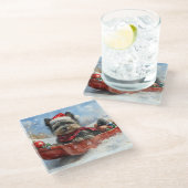 Affenpinscher Hond in Sledge Laat het Sneeuw Kerst Glazen Onderzetter (Schuin)