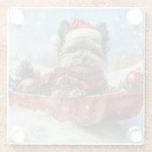 Affenpinscher Hond in Sledge Laat het Sneeuw Kerst Glazen Onderzetter (Achterkant)