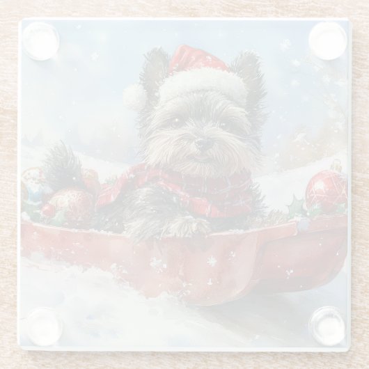 Affenpinscher Hond in Sledge Laat het Sneeuw Kerst Glazen Onderzetter (Achterkant)