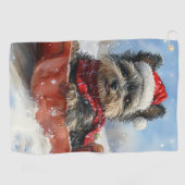 Affenpinscher Hond in Sledge Laat het Sneeuw Kerst Golfhanddoek (Horizontaal)