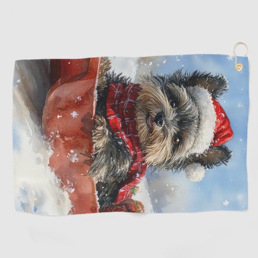 Affenpinscher Hond in Sledge Laat het Sneeuw Kerst Golfhanddoek (Horizontaal)