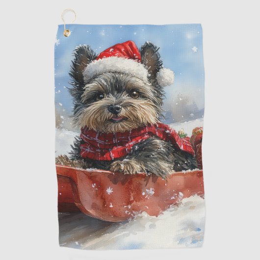 Affenpinscher Hond in Sledge Laat het Sneeuw Kerst Golfhanddoek (Voorkant)