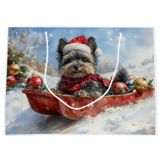 Affenpinscher Hond in Sledge Laat het Sneeuw Kerst Groot Cadeauzakje (Voorkant)