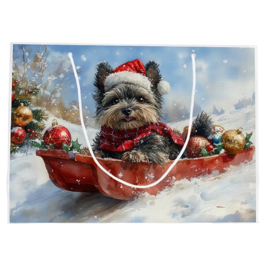 Affenpinscher Hond in Sledge Laat het Sneeuw Kerst Groot Cadeauzakje (Achterkant)