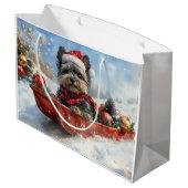 Affenpinscher Hond in Sledge Laat het Sneeuw Kerst Groot Cadeauzakje (Achterkant Gekanteld)