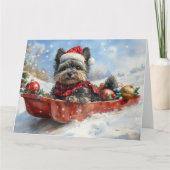 Affenpinscher Hond in Sledge Laat het Sneeuw Kerst Kaart (Voorkant)