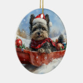 Affenpinscher Hond in Sledge Laat het Sneeuw Kerst Keramisch Ornament (Rechts)