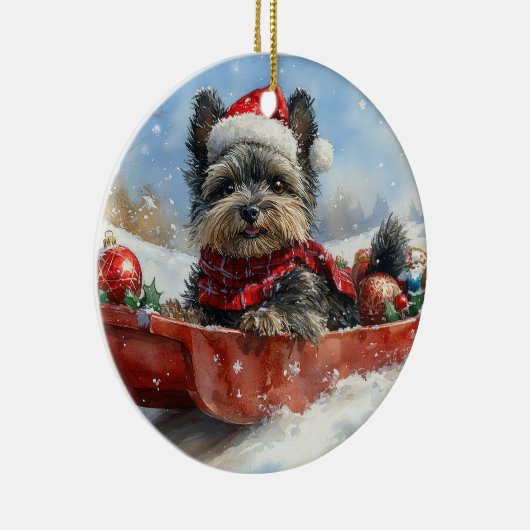 Affenpinscher Hond in Sledge Laat het Sneeuw Kerst Keramisch Ornament (Rechts)