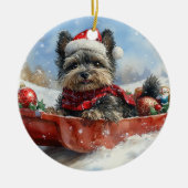 Affenpinscher Hond in Sledge Laat het Sneeuw Kerst Keramisch Ornament (Voorkant)