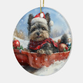 Affenpinscher Hond in Sledge Laat het Sneeuw Kerst Keramisch Ornament (Links)