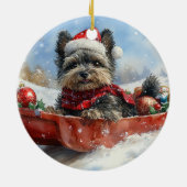 Affenpinscher Hond in Sledge Laat het Sneeuw Kerst Keramisch Ornament (Achterkant)