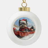 Affenpinscher Hond in Sledge Laat het Sneeuw Kerst Keramische Bal Ornament (Voorkant)