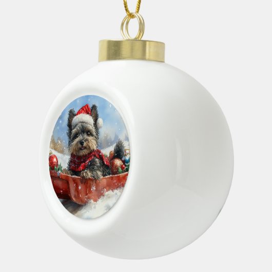Affenpinscher Hond in Sledge Laat het Sneeuw Kerst Keramische Bal Ornament (Rechts)