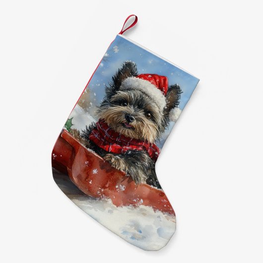 Affenpinscher Hond in Sledge Laat het Sneeuw Kerst Kleine Kerstsok (Voorkant (Hangend))