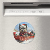 Affenpinscher Hond in Sledge Laat het Sneeuw Kerst Magneet (Insitu (Vaatwasser))