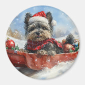 Affenpinscher Hond in Sledge Laat het Sneeuw Kerst Magneet (Voorkant)