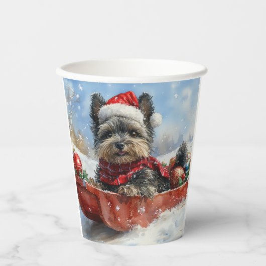 Affenpinscher Hond in Sledge Laat het Sneeuw Kerst Papieren Bekers (Voorkant)