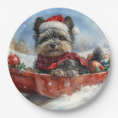 Affenpinscher Hond in Sledge Laat het Sneeuw Kerst Papieren Bordje (Voorkant)