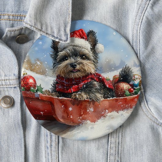 Affenpinscher Hond in Sledge Laat het Sneeuw Kerst Ronde Button 6,0 Cm (In situ)