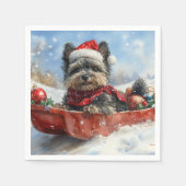 Affenpinscher Hond in Sledge Laat het Sneeuw Kerst Servet (Voorkant)