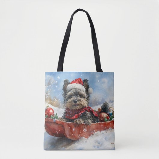 Affenpinscher Hond in Sledge Laat het Sneeuw Kerst Tote Bag (Voorkant)