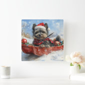 Affenpinscher Hond in Sledge Laat het Sneeuw Kerst Vierkante Klok (Huis)