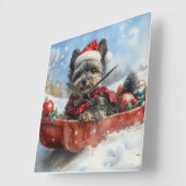 Affenpinscher Hond in Sledge Laat het Sneeuw Kerst Vierkante Klok (Hoek)