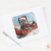 Affenpinscher Hond in Sledge Laat het Sneeuw Kerst Vierkante Sticker (Envelop)