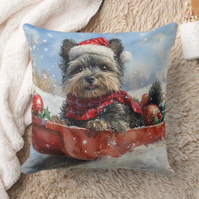 Affenpinscher-hond in slee laat het sneeuwen Kerst Kussen (Deken)
