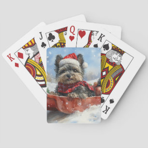 Affenpinscher-hond in slee Laat het sneeuwen Kerst Pokerkaarten