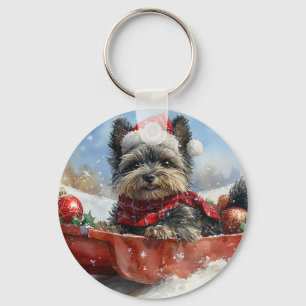 Affenpinscher-hond in slee laat het sneeuwen Kerst Sleutelhanger