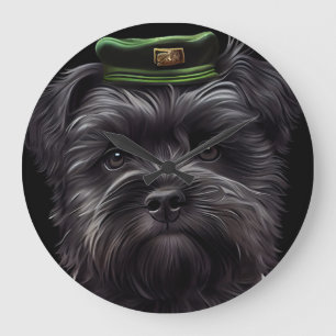 Affenpinscher-hond in St. Patrick's Day-jurk Grote Klok