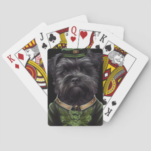 Affenpinscher-hond in St. Patrick's Day-jurk Pokerkaarten