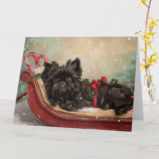 Affenpinscher Hond Kerstfeest Kaart (Gele Bloem)