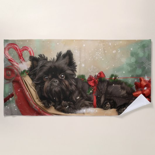 Affenpinscher Hond Kerstfeest Strandlaken (Voorkant)
