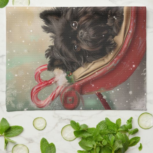 Affenpinscher Hond Kerstfeest Theedoek (Gevouwen)