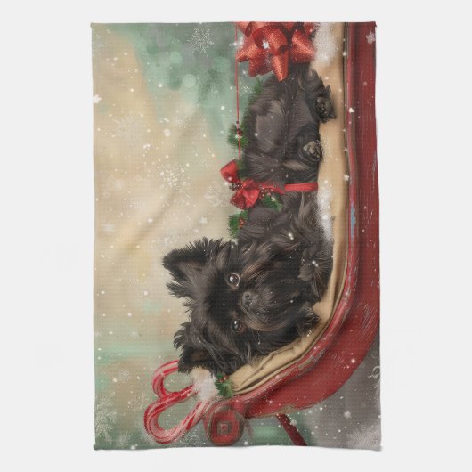 Affenpinscher Hond Kerstfeest Theedoek (Verticaal)