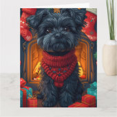 Affenpinscher hond met kerstcadeaus open haard kaart (Voorkant)