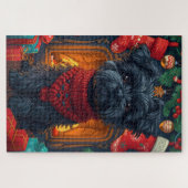 Affenpinscher hond met kerstcadeaus open haard legpuzzel (Horizontaal)