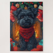 Affenpinscher hond met kerstcadeaus open haard legpuzzel (Verticaal)