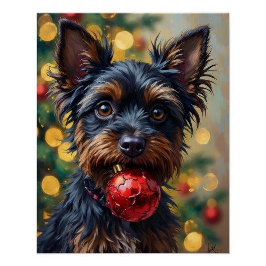 Affenpinscher-hond met kerstornament perfect poster (Voorkant)