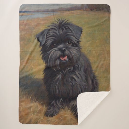 Affenpinscher Hond Olie Schilderij Portret Sherpa Deken (Voorkant)
